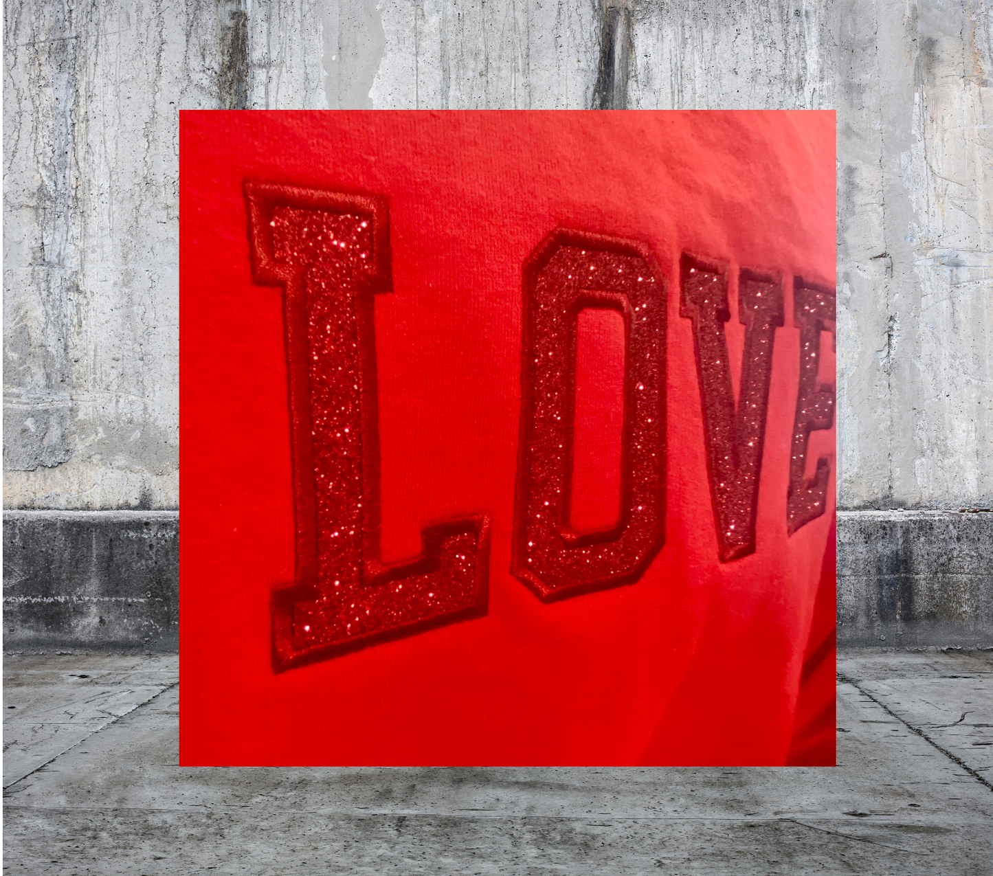 LOVE EMBROIDERED/GLITTER CREWNECK SWEATER