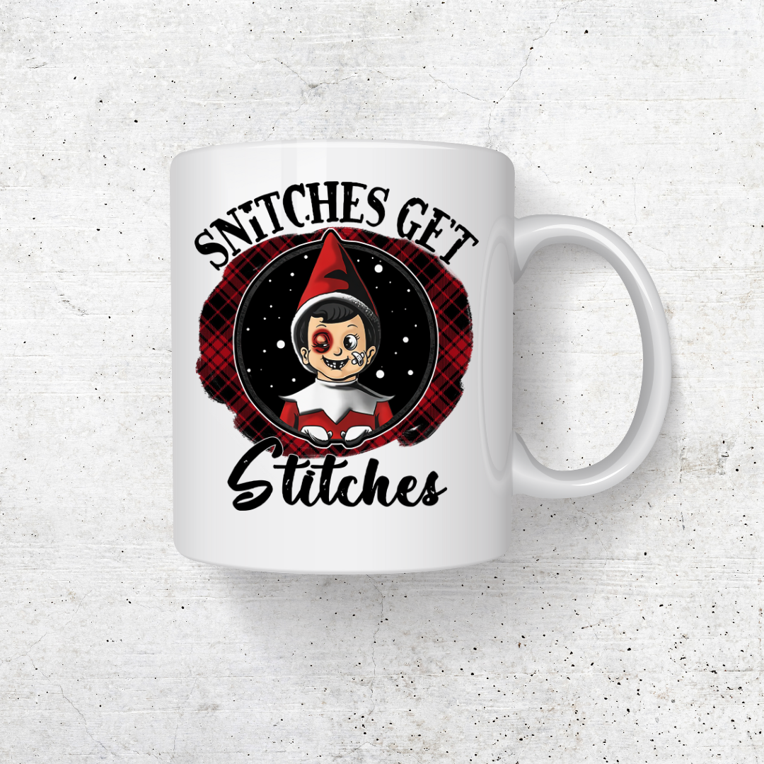 Snitches Get Stitches Christmas Elf Coffee Mug