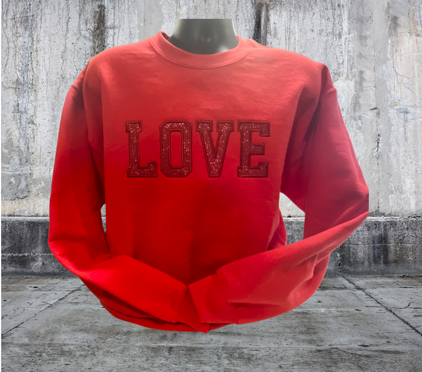 LOVE EMBROIDERED/GLITTER CREWNECK SWEATER