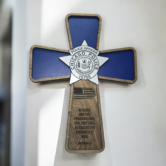 Prayer Cross with Chicago Police Star Personalized