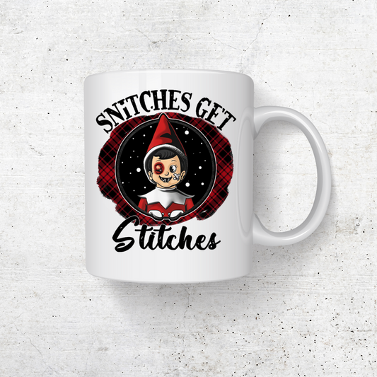 Snitches Get Stitches Christmas Elf Coffee Mug