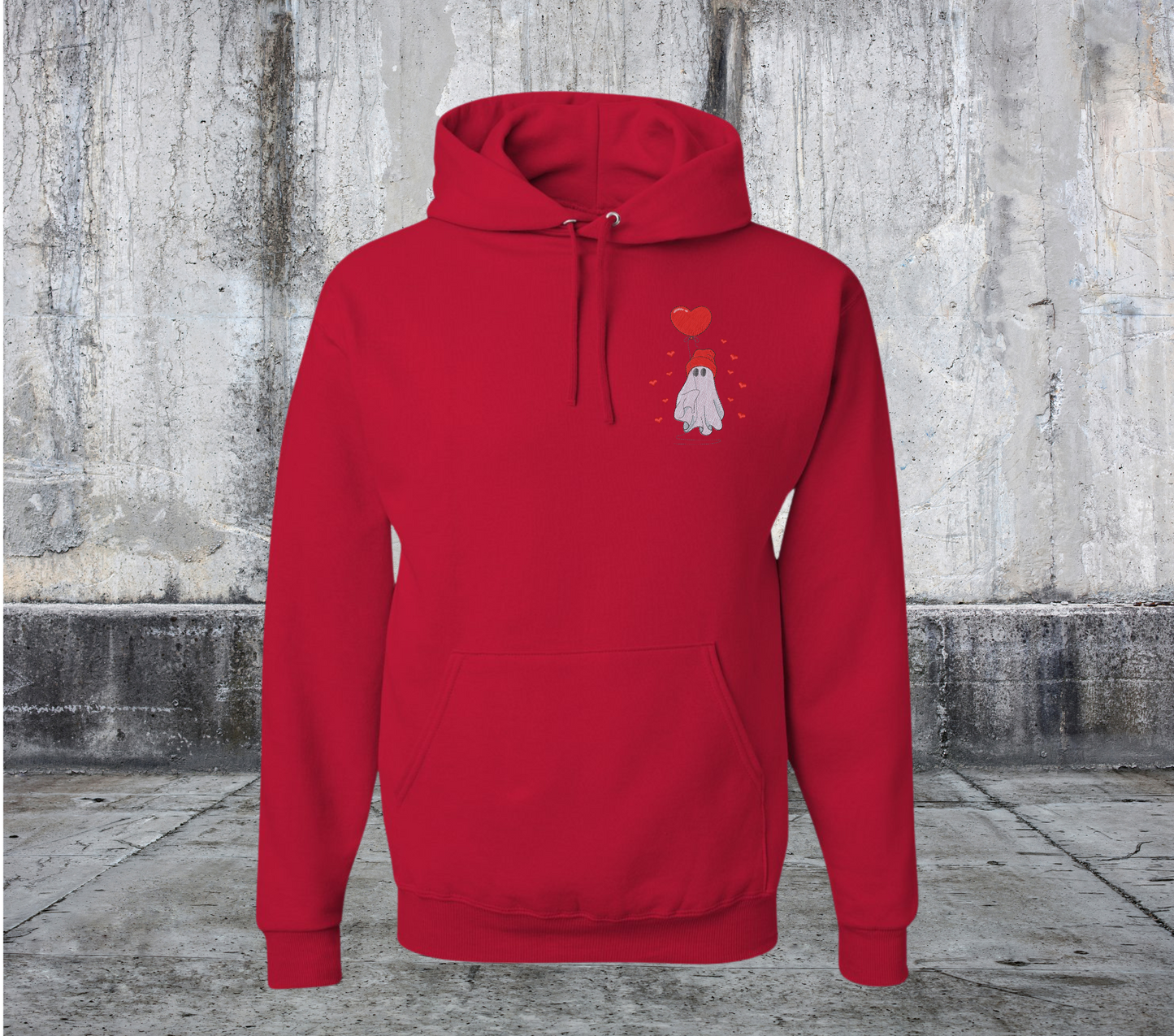 BEANIE GHOST HOLDING HEART BALLoON VALENTINES EMBROIDERED SWEATER