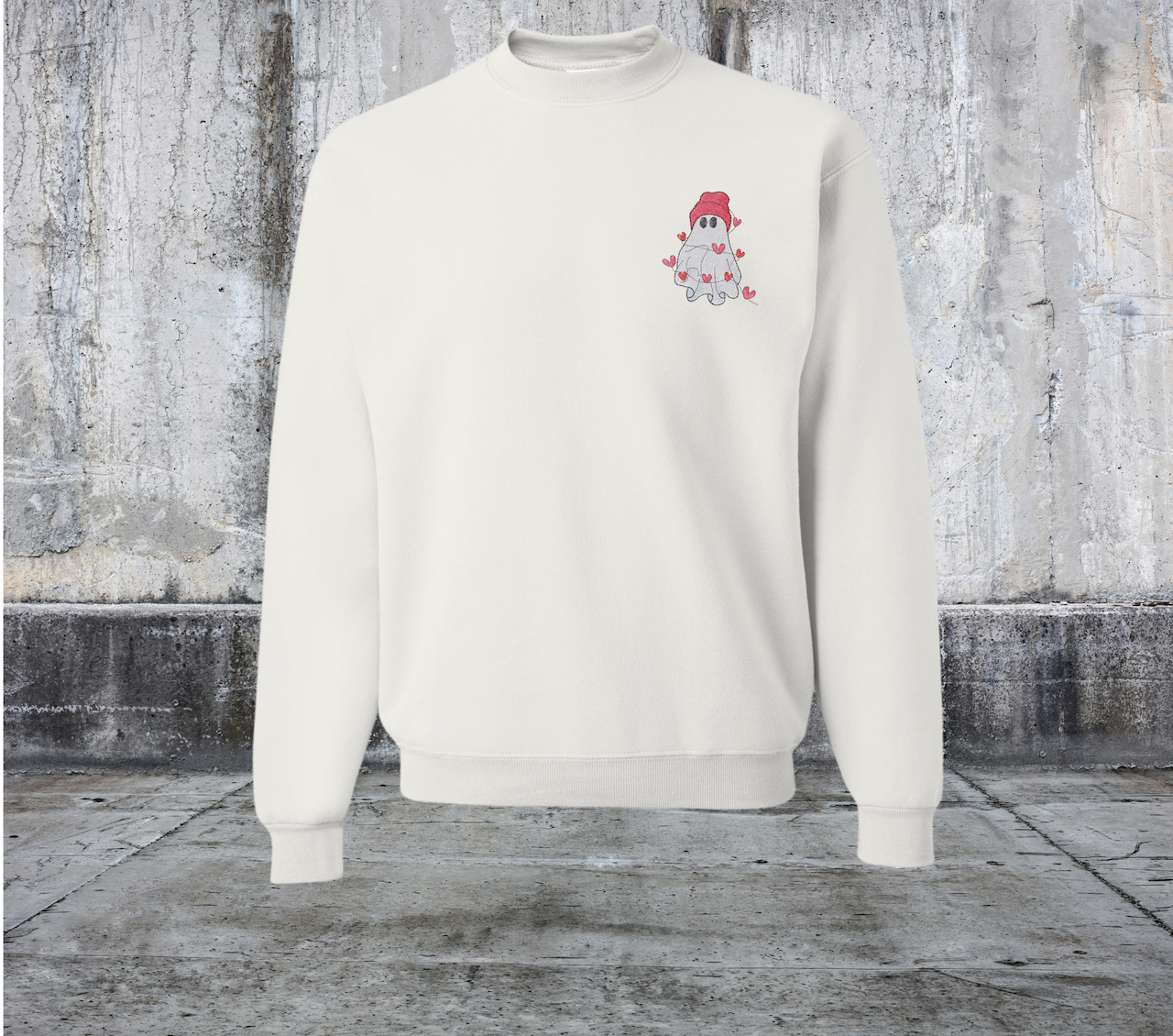 BEANIE GHOST VALENTINES EMBROIDERED SWEATER