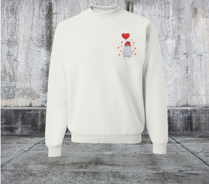 BEANIE GHOST HOLDING HEART BALLoON VALENTINES EMBROIDERED SWEATER