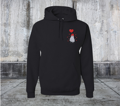 BEANIE GHOST HOLDING HEART BALLoON VALENTINES EMBROIDERED SWEATER