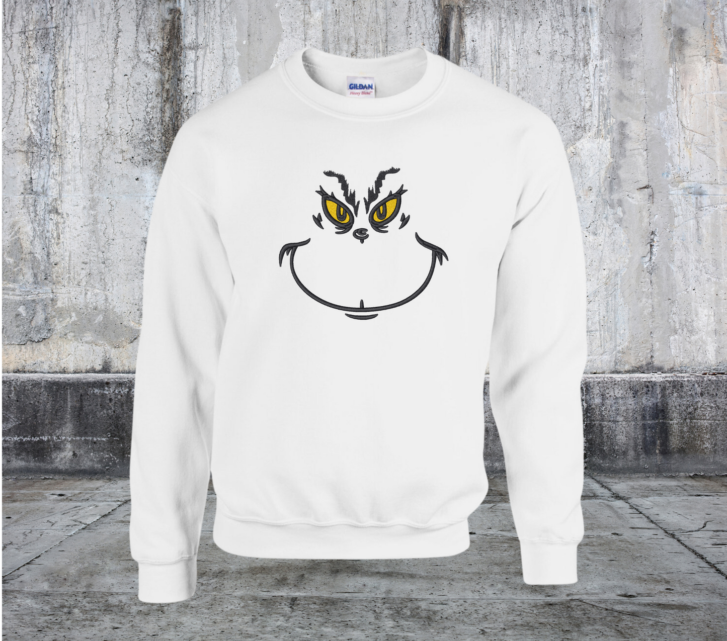 Grinch Face Embroidered Crewneck Sweater