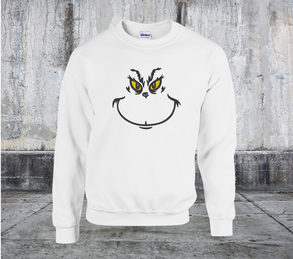 Grinch Face Embroidered Crewneck Sweater